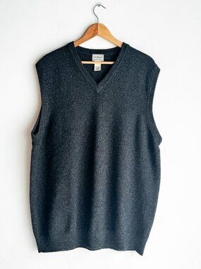 L.L. Bean Charcoal Grey 100% Lambswool Vest XL Tall